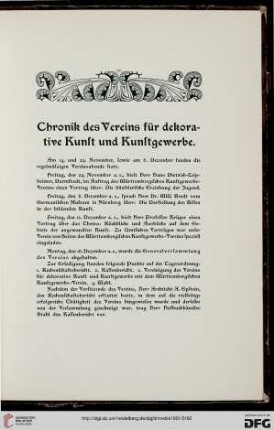 Chronik des Vereins für dekorative Kunst und Kunstgewerbe