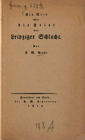 Ein Wort über die Feier der Leipziger Schlacht