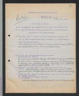 Fragebogen an die Ortsgruppen und Mitgliedsvereine des ADF - Berlin