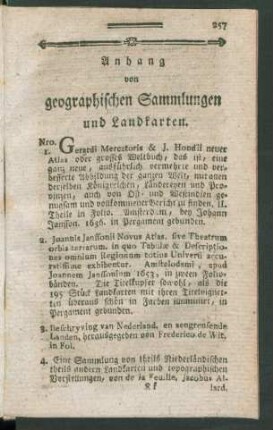 Anhang von geographischen Sammlungen und Landkarten