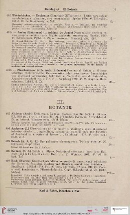 III. Botanik (Nr. 403 - 447)