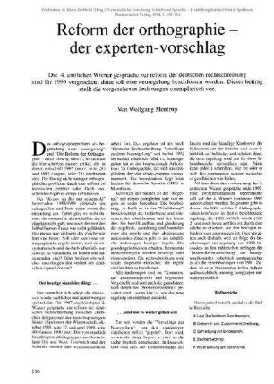 Reform der orthographie - der experten-vorschlag