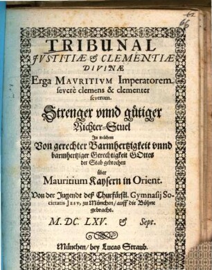 Tribunal Iustitiae ... divinae erga Mauritium imperatorem : [Periocha]