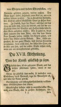 Die XVII. Abtheilung. Von der Kunst, glücklich zu seyn