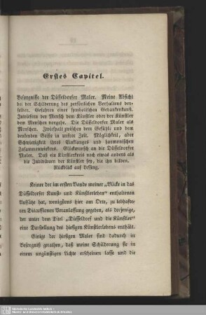 Erstes Capitel. Besorgnisse der Düsseldorfer Maler. ...