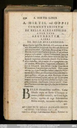 A. Hirtii, vel Oppii Commentariorum De Bello Alexandrino Liber Unus.