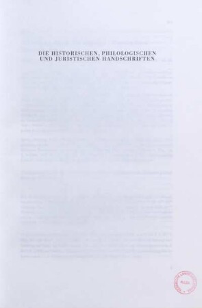Die historischen, philologischen und juristischen Handschriften