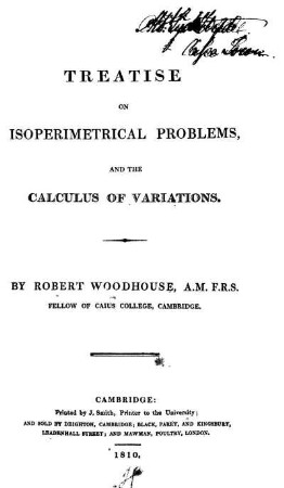 A Treatise on Isoperimetrical Problems, and the Calculus of Variations