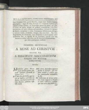 Periodi Secundae A Mose Ad Christum Sectio VII A Principatu Maccabaeorum Usque Ad Natum Christum.