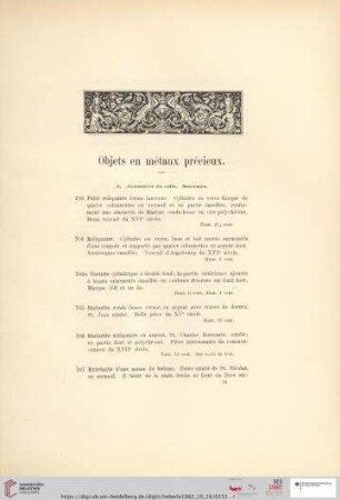 Objets en métaux précieux (Nr. 703 - 871)