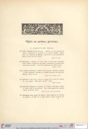 Objets en métaux précieux (Nr. 703 - 871)