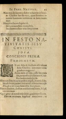 In Festo Nativitatis Iesu Christi. Idea Concionis Primae.