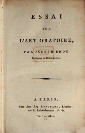 Essai sur l'Art oratoire