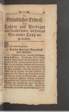 VI. Ob Prediger Freyheit zu tantzen haben?