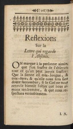 Reflexions Sur la Lettre qui regarde l'Absence.