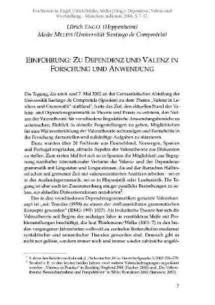 Einführung: Zu Dependenz und Valenz in Forschung und Anwendung