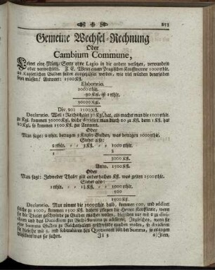 Gemeine Wechsel-Rechnung oder Cambium Commune.