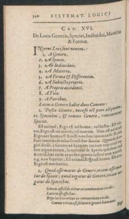 Cap. XVI. De Loco Generis, Speciei, Individui, Materiae & Formae.