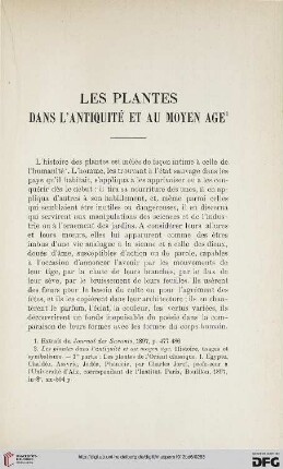 Les plantes dans l'Antiquité et au Moyen-Âge