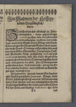 Im Nahmen der Hochgelobten Dreyfaltigkeit / Amen.