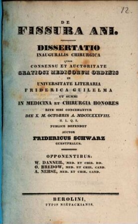 De fissura ani : diss. inaug. chir.