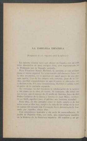 La zarzuela española : (Fragmento de mis "Apuntes sobre la opereta")