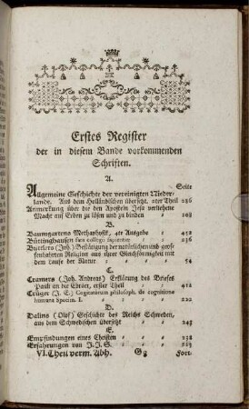 Erstes Register der in diesem Bande vorkommenden Schriften.