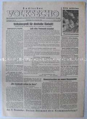 Wochenzeitung der KPD Baden "Badisches Volksecho" u.a. zum Deutschen Volkskongress
