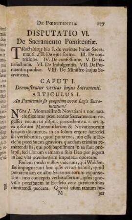 177-197, Articulus I. An Poenitentia sit proprium novae Legis Sacramentum?