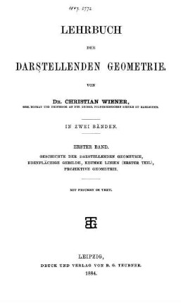 Bd. 1: Lehrbuch der darstellenden Geometrie. Erster Band