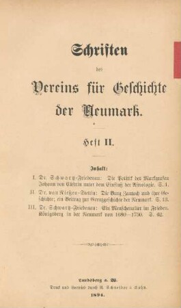 2.1894: Schriften des Vereins für Geschichte der Neumark