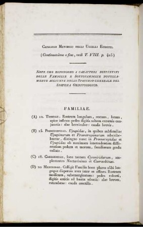 Catalogo Metocico Degli Uccelli Europei.