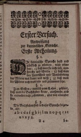 Erster Versuch. Anweisung zur Lateinischen Sprache.