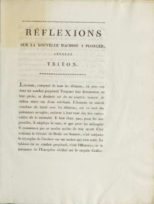 Text: Réflexions sur la nouvelle mchine a plonger, ...