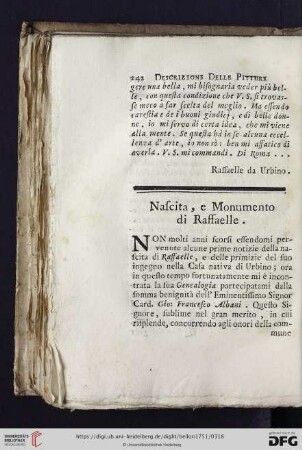 Nascita, e monumento di Raffaelle