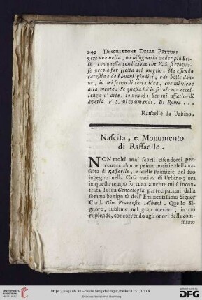 Nascita, e monumento di Raffaelle