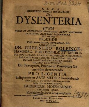 Disputatio Medica Inauguralis De Dysenteria
