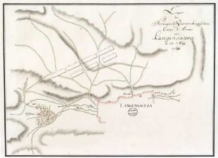 "Lager des Herzoglich Würtembergischen Corps d'Armée vor Langensalza den 23. August 1760" [aus dem Sammelband mit eingeklebten Karten des Herzoglich Württembergischen Corps des Guides über Lager während des Feldzugs gegen Preußen 1760 sowie Feldlager bei Ludwigsburg 1762 - 1763]