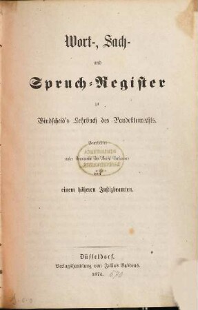 Lehrbuch des Pandektenrechts, Register