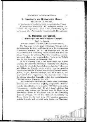 1. Mineralogie und Mineralogische Übungen