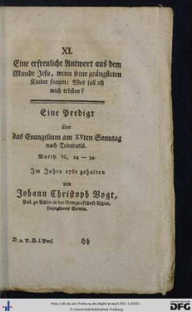 XI. Eine erfreulichen Antwort aus dem Munde Jesu, wenn seine geängsteten Kinder fragen: Wes soll ich mich trösten?