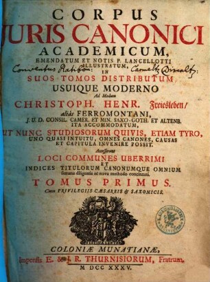 Corpus Juris Canonici Academicum, 1