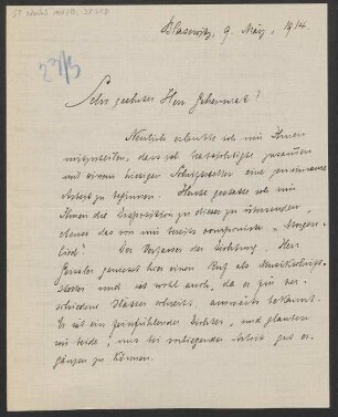 Brief an Ludwig Strecker  an B. Schott's Söhne : 09.03.1914