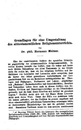 Grundlagen für eine Umgestaltung des alttestamentlichen Religionsunterricht