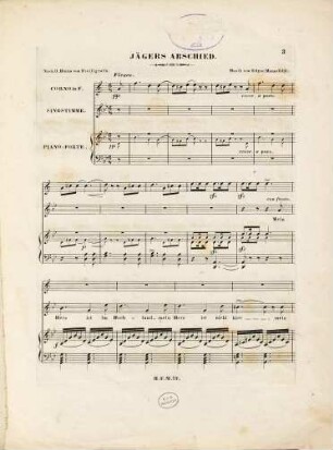 Jägers Abschied : mit Pianoforte- und beliebiger Waldhorn-Begleitung
