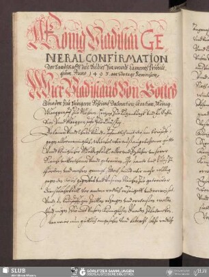 König Vladislai General Confirmation Der Landschafft zue Budiessin vnndt Camentz Priuilegium. Anno. 1493. am Sontage Reminiscere