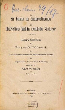 Zur Kenntnis der Siliciumverbindungen : Elektrolytische Reduktion aromatischer Nitrokörper
