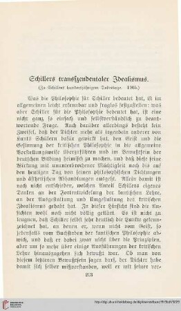 Schillers transzendentaler Idealismus (Zu Schillers hundertjährigem Todestage. 1905)