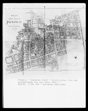 Pompeji, Plan der römischen Stadt mit den Ausgrabungen bis 1882