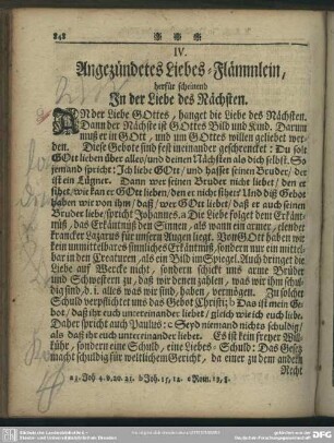 IV. Angezündetes Liebes-Flämmlein, herfür scheinend In der Liebe des Nächsten